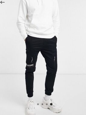 Bershka Chino Cargo Jogger Pants in Black